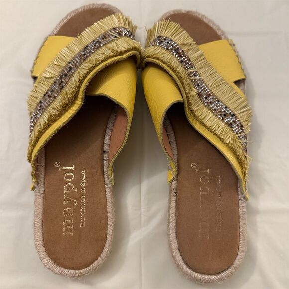 Maypol Shoes - Maypol Women's Yellow Fringed Espadrille‎ Slides Sandals Size 8.5
